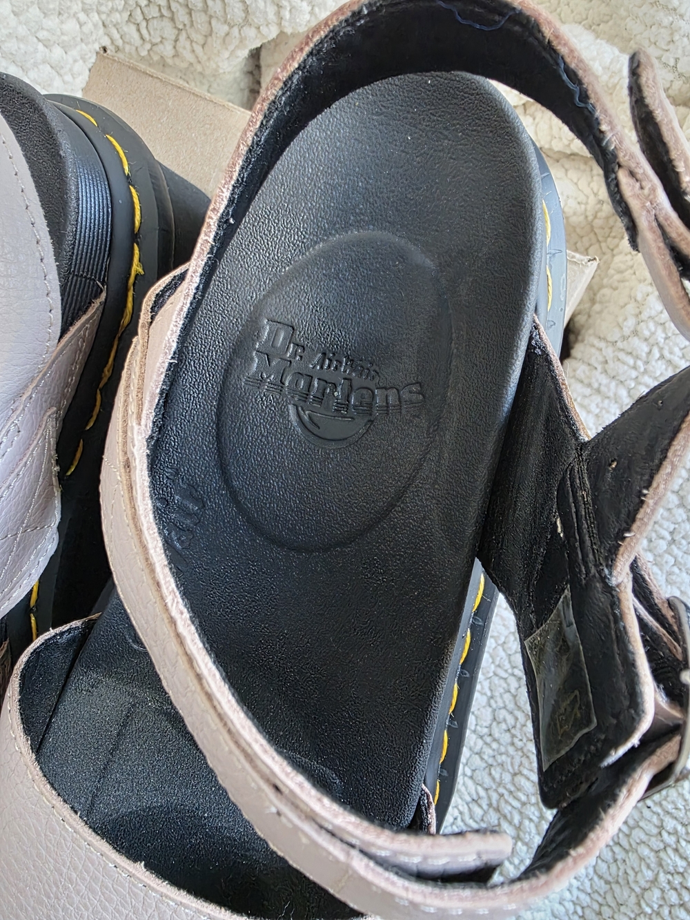 Dr. Martens Light Pink Platform Sandals with Yellow Stitching - Picture 4 of 5